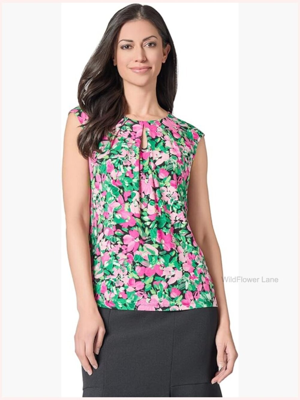 Printed Ity Keyhole Neck Blouse - Cap Sleeve
